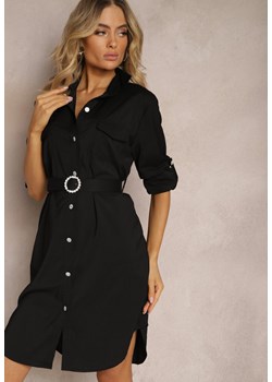 Czarna Koszulowa Sukienka Utility z Eleganckim Paskiem w Komplecie Miriams ze sklepu Renee odzież w kategorii Sukienki - zdjęcie 170959641