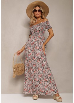 Czarno-Różowa  Długa Sukienka Bawełniana Hiszpanka w Kwiatowy Wzór Nrosa ze sklepu Renee odzież w kategorii Sukienki - zdjęcie 170960014