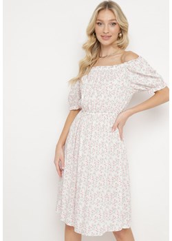 Biała Sukienka Midi z Wiskozy Hiszpanka w Kwiatowy Print Oserafia ze sklepu Born2be Odzież w kategorii Sukienki - zdjęcie 170960300
