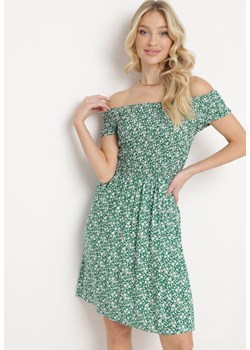 Zielona Bawełniana Sukienka Hiszpanka o Rozkloszowanym Kroju w Kwiatowy Print Rosaja ze sklepu Born2be Odzież w kategorii Sukienki - zdjęcie 170960402