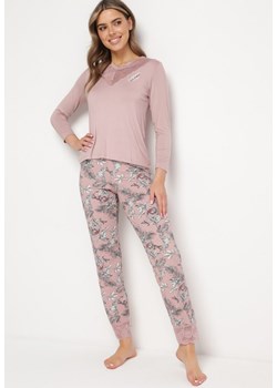 Ciemnoróżowy Komplet Piżamowy z Bawełny Koszulka z Długim Rękawem i Długie Spodnie Ziosa ze sklepu Born2be Odzież w kategorii Piżamy damskie - zdjęcie 170960494