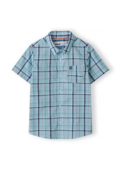 Niebieska koszula w kratę z bawełny- krótki rękaw ze sklepu 5.10.15 w kategorii Koszule chłopięce - zdjęcie 170964233