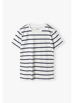 T-shirt dzianinowy biały w granatowe paski - Lincoln&Sharks ze sklepu 5.10.15 w kategorii T-shirty chłopięce - zdjęcie 170964353