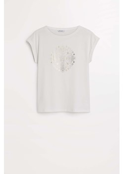 Dzianinowa koszulka biała damska z printem ze sklepu 5.10.15 w kategorii Bluzki damskie - zdjęcie 170964370