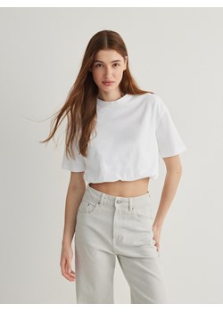 Reserved - Krótki t-shirt z bawełny - biały ze sklepu Reserved w kategorii Bluzki damskie - zdjęcie 170965420