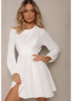 Biała Sukienka Rozkloszowana z Gumką w Pasie Thelo ze sklepu Renee odzież w kategorii Sukienki - zdjęcie 170972962