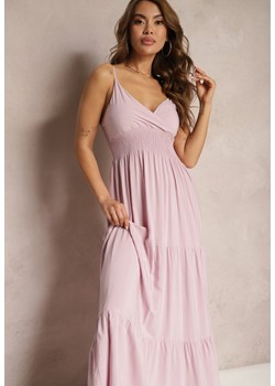 Różowa Sukienka Bawełniana Rozkloszowana Długa na Cienkich Ramiączkach z Regulacją Shalletia ze sklepu Renee odzież w kategorii Sukienki - zdjęcie 170973022