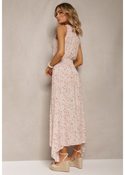 Różowa Rozkloszowana Sukienka z Gumką w Talii i Asymetrycznym Dołem z Bawełny Estelee ze sklepu Renee odzież w kategorii Sukienki - zdjęcie 170973044