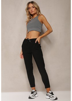 Czarne Spodnie z Gumką w Talii i Wiązaniem Fastar ze sklepu Renee odzież w kategorii Spodnie damskie - zdjęcie 170973142