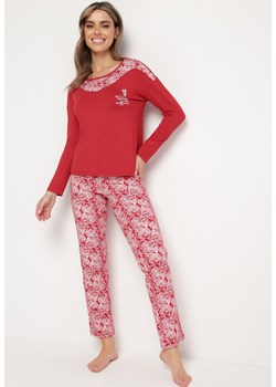 Bordowy Komplet Piżamowy z Bawełny Koszulka z Długim Rękawem i Długie Spodnie Vastar ze sklepu Born2be Odzież w kategorii Piżamy damskie - zdjęcie 170973481