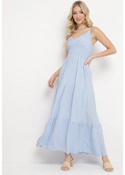 Jasnoniebieska Sukienka Rozkloszowana na Regulowanych Ramiączkach z Bawełny Aletise ze sklepu Born2be Odzież w kategorii Sukienki - zdjęcie 170973510
