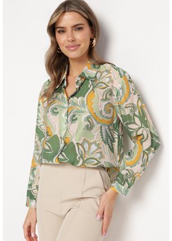 Zielona Koszula o Klasycznym Kroju w Abstrakcyjny Wzór Gallta ze sklepu Born2be Odzież w kategorii Koszule damskie - zdjęcie 170973732