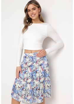 Niebiesko-Biała Spódnica Rozkloszowana w Kwiatowy Print Hastaria ze sklepu Born2be Odzież w kategorii Spódnice - zdjęcie 170973753