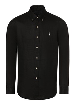 Polo Ralph Lauren Męska koszula lniana Mężczyźni Regular Fit len czarny jednolity button down ze sklepu vangraaf w kategorii Koszule męskie - zdjęcie 170977882