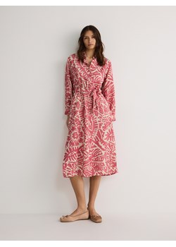 Reserved - Wzorzysta sukienka midi z wiskozy - brudny róż ze sklepu Reserved w kategorii Sukienki - zdjęcie 170980773