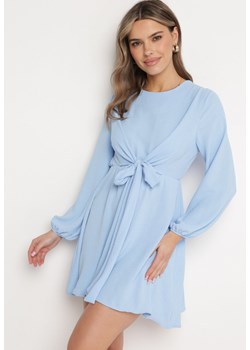 Niebieska Sukienka Rozkloszowana z Gumką w Pasie Selnaedo ze sklepu Born2be Odzież w kategorii Sukienki - zdjęcie 170982412