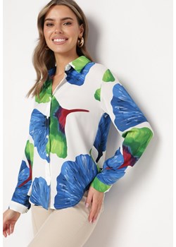 Bialo-Granatowa Koszula o Klasycznym Kroju we Florystyczny Wzór Rubuselle ze sklepu Born2be Odzież w kategorii Koszule damskie - zdjęcie 170982762