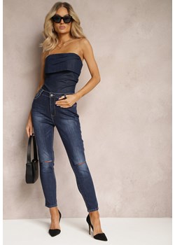 Granatowe Jeansy Typu Skinny z Delikatnymi Przetarciami Anrimes ze sklepu Renee odzież w kategorii Jeansy damskie - zdjęcie 170982902