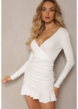 Biała Sukienka z Wiskozy o Dopasowanym Kroju z Falbankami Rastaria ze sklepu Renee odzież w kategorii Sukienki - zdjęcie 170983053