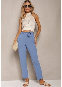 Niebieskie Spodnie Regular z Wiązaniem w Pasie Dastaria ze sklepu Renee odzież w kategorii Spodnie damskie - zdjęcie 170983220