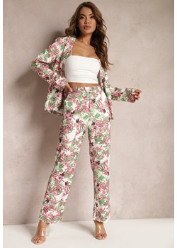 Różowo-Białe Spodnie w Kwiatowy Print High Waist z Szeroką Nogawką Lastaria ze sklepu Renee odzież w kategorii Spodnie damskie - zdjęcie 171001251