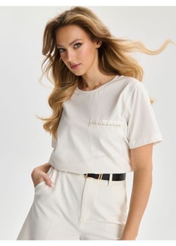 Sinsay - Koszulka z kieszonką - kremowy ze sklepu Sinsay w kategorii Bluzki damskie - zdjęcie 171012090