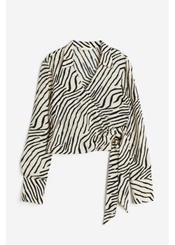 H & M - Krótka bluzka kopertowa - Beżowy ze sklepu H&M w kategorii Bluzki damskie - zdjęcie 171013771