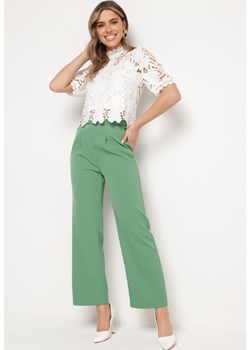 Zielone Eleganckie Szerokie Spodnie z Gumką w Pasie Zapinane na Suwak Barcarola ze sklepu Born2be Odzież w kategorii Spodnie damskie - zdjęcie 171016080