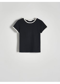 Reserved - T-shirt z kontrastową lamówką - czarny ze sklepu Reserved w kategorii Bluzki damskie - zdjęcie 171017391