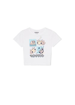 Cropp - T-shirt z nadrukiem Minecraft - biały ze sklepu Cropp w kategorii Bluzki damskie - zdjęcie 171018574