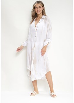 Jasnobeżowa Sukienka Oversize o Koszulowym Fasonie Rarosa ze sklepu Born2be Odzież w kategorii Sukienki - zdjęcie 171024181
