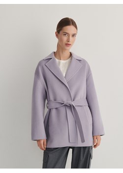Reserved - Wełniany płaszcz z paskiem - lawendowy ze sklepu Reserved w kategorii Płaszcze damskie - zdjęcie 171025852