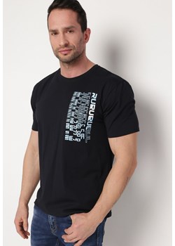 Granatowa Koszulka Bawełniana z Ozdobnym Nadrukiem na Przodzie Ulitiama ze sklepu Born2be Odzież w kategorii T-shirty męskie - zdjęcie 171029170