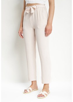 Jasnobeżowe Spodnie z Wiązaniem w Stylu Paperbag  Castaria ze sklepu Born2be Odzież w kategorii Spodnie damskie - zdjęcie 171029274