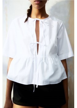 H & M - Popelinowa bluzka z wiązaniami - Biały ze sklepu H&M w kategorii Bluzki damskie - zdjęcie 171032954