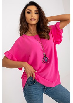 Ciemnoróżowa letnia bluzka oversize z okrągłym dekoltem ze sklepu 5.10.15 w kategorii Bluzki damskie - zdjęcie 171146802