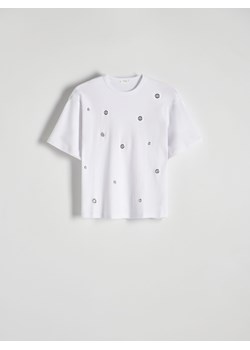 Reserved - T-shirt oversize z okuciami - złamana biel ze sklepu Reserved w kategorii Bluzki damskie - zdjęcie 171148591