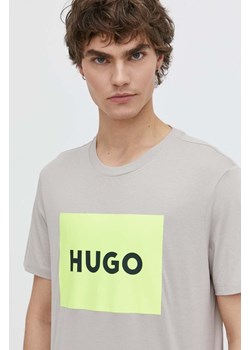 HUGO t-shirt bawełniany męski kolor szary z nadrukiem 50467952 ze sklepu ANSWEAR.com w kategorii T-shirty męskie - zdjęcie 171152351