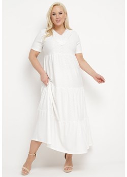 Biała Rozkloszowana Sukienka z Krótkim Rękawem i Ozdobnymi Haftami Guletta ze sklepu Born2be Odzież w kategorii Sukienki - zdjęcie 171153312