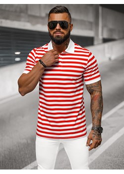 Koszulka męska polo biało-czerwona OZONEE NB/MT3110 ze sklepu ozonee.pl w kategorii T-shirty męskie - zdjęcie 171153453
