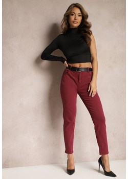 Bordowe Spodnie o Dopasowanym Fasonie z Elastycznej Bawełny Dillow ze sklepu Renee odzież w kategorii Spodnie damskie - zdjęcie 171166180