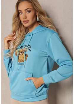 Niebieska Bluza z Bawełny Ozdobiona Nadrukiem z Kapturem Gedimina ze sklepu Renee odzież w kategorii Bluzy damskie - zdjęcie 171166424