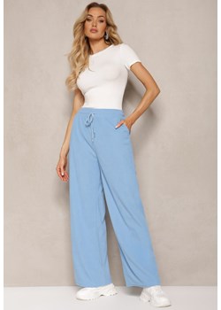 Niebieskie Szerokie Spodnie o Prążkowanym Kroju z Gumką w Pasie  Jovulla ze sklepu Renee odzież w kategorii Spodnie damskie - zdjęcie 171166510