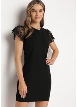 Czarna Dopasowana Sukienka z Koronkowym Rękawkiem Cidariana ze sklepu Born2be Odzież w kategorii Sukienki - zdjęcie 171166884
