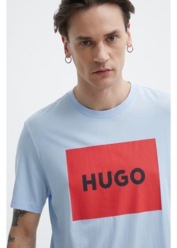 HUGO t-shirt bawełniany męski kolor niebieski z nadrukiem 50467952 ze sklepu ANSWEAR.com w kategorii T-shirty męskie - zdjęcie 171172234