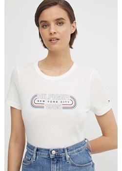 Tommy Hilfiger t-shirt bawełniany damski kolor beżowy ze sklepu ANSWEAR.com w kategorii Bluzki damskie - zdjęcie 171172341