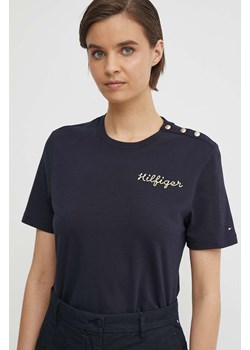 Tommy Hilfiger t-shirt bawełniany damski kolor granatowy WW0WW41211 ze sklepu ANSWEAR.com w kategorii Bluzki damskie - zdjęcie 171172350