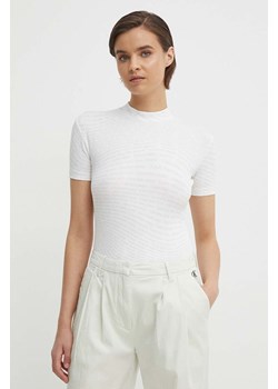 Calvin Klein Jeans t-shirt damski kolor biały z półgolfem ze sklepu ANSWEAR.com w kategorii Bluzki damskie - zdjęcie 171172374