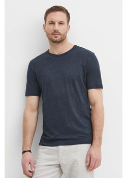 BOSS t-shirt lniany kolor granatowy gładki ze sklepu ANSWEAR.com w kategorii T-shirty męskie - zdjęcie 171172412