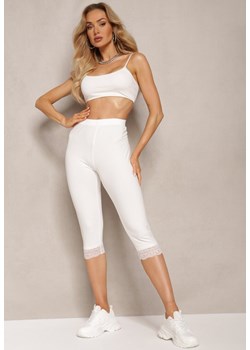 Białe Spodnie z Bawełny o Długości 3/4 Legginsy Abiknia ze sklepu Renee odzież w kategorii Spodnie damskie - zdjęcie 171172514